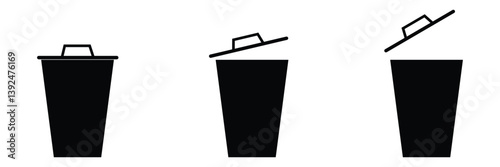 Trash can icon in black and white in round circle, Trash garbage can, bin waste vector, Suitable for Web Sites, Books, Cards, Apps . Vector Illustration .EPS 10 . 