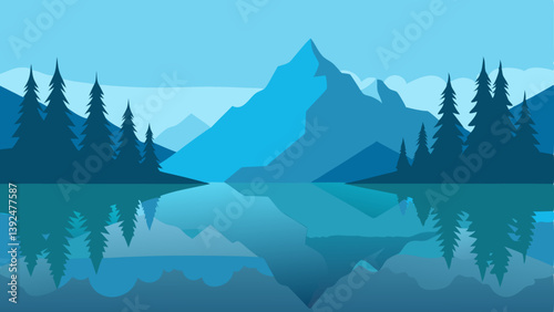 mountain landscape with lake and mountains