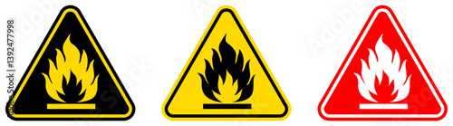 set Attention highly flammable Symbols danger and safety signs design template vector illustration