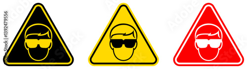set Attention wear safety glass Symbols danger and safety signs design template vector illustration