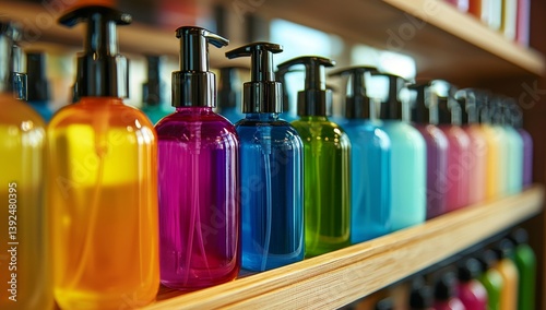 Organizers with various hair sprays and brushes are on a table in a beauty salon