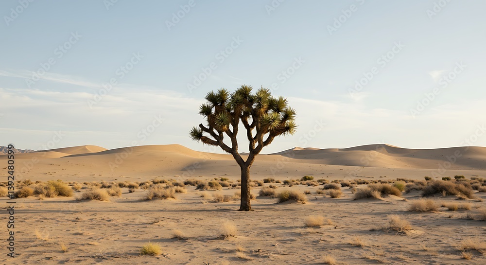 Desert Yucca Tree at Golden Hour: Arid Landscape Photography AI Generated Desert Yucca Tree at Golden Hour: Arid Landscape Photography AI Generated