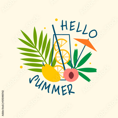 summer vector illustration with palm leaves fruits and juice