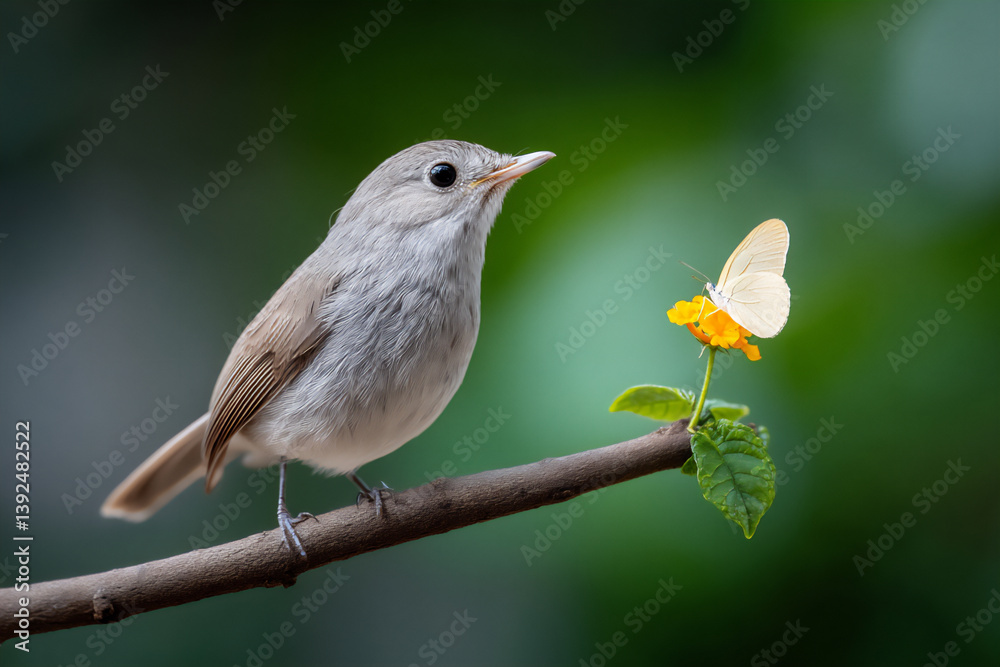 Fototapeta premium name: a bird watching a butterfly,