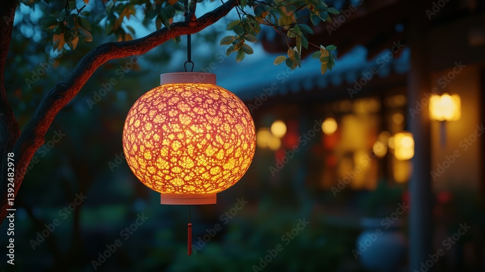 Fototapeta premium Asian lantern, garden, night