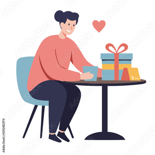 Retirement gift on table. A minimalist and flat vector design style featuring a simple color palette.