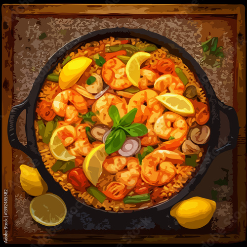 Paella with shrimp
