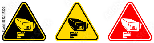 set Attention security CCTV sign. protection security camera symbol design template vector illustration