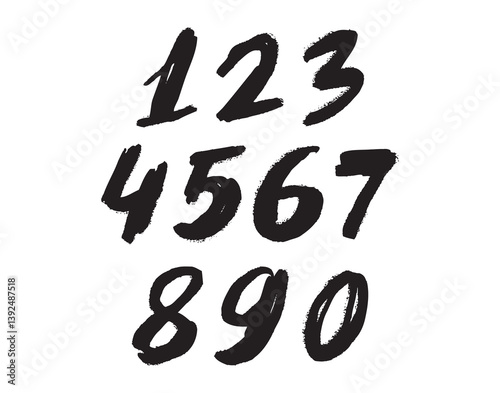 calligraphic acrylic, brush or ink numbers set. 1, 2, 3 for your design, grunge lettering on a black background