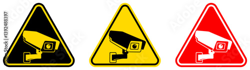 set Attention CCTV  surveilance Symbols safety signs design template vector illustration