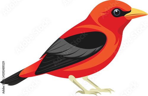 Beautiful Scarlet Tanager bird vector illustration