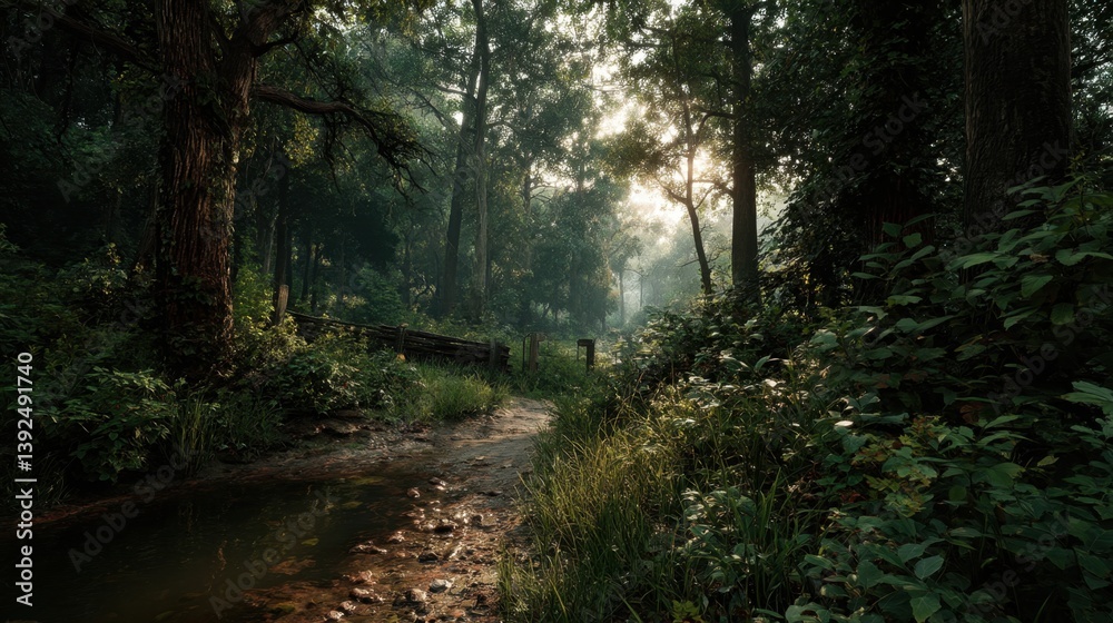 Obraz premium SunDappled Thicket: A Forests Embrace