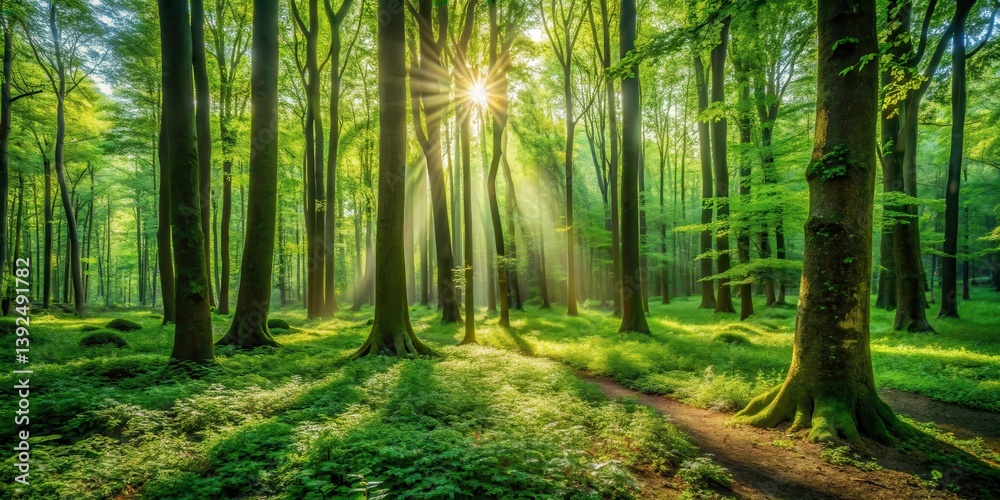 Obraz premium Soft warm light filters through dense foliage