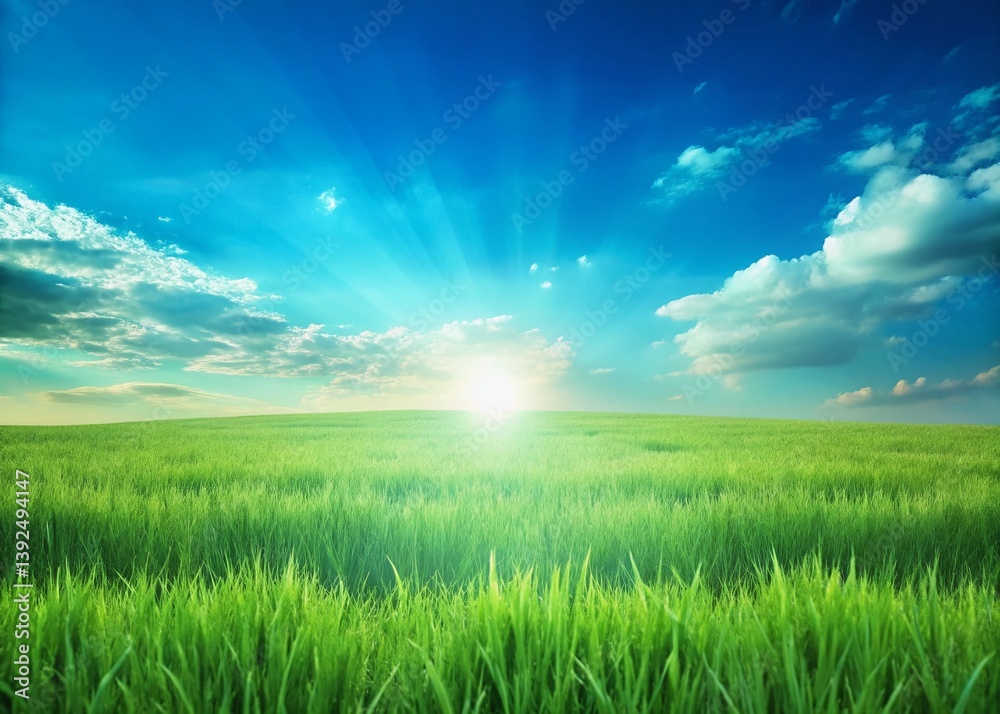 Lush Green Field Under Blue Sky - Tranquil Earth Day Nature Scene Lush Green Field Under Blue Sky - Tranquil Earth Day Nature Scene