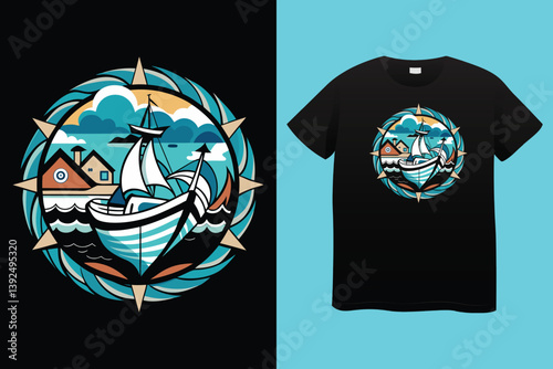 Nautical theme vector graphic, for t-shirt prints and other uses.