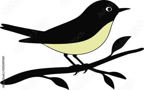 Beautiful willow warbler bird sitting on the branch silhouette black color vector illustration