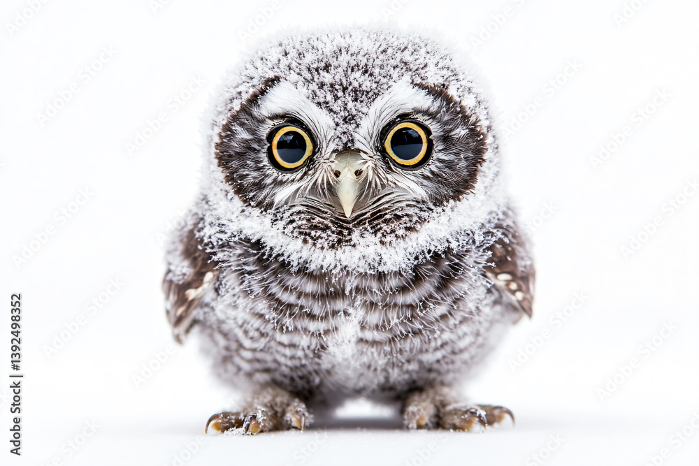 Obraz premium a small owl with big eyes and a snow covered head