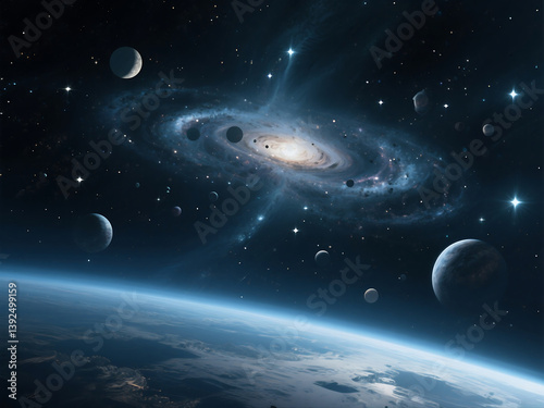 Vibrant Cosmic Entity Floating in Majestic Galaxy with Swirling Nebula and Distant Stars. Abstract Concept of Universe Exploration, Astronomy, Celestial Bodies, and Astral Phenomena in Deep Space.