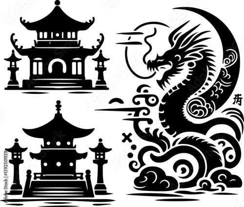 sketch vector illustration design image icon logo symbol abstract modern animal mythology ethnic traditional vintage classic chinese  