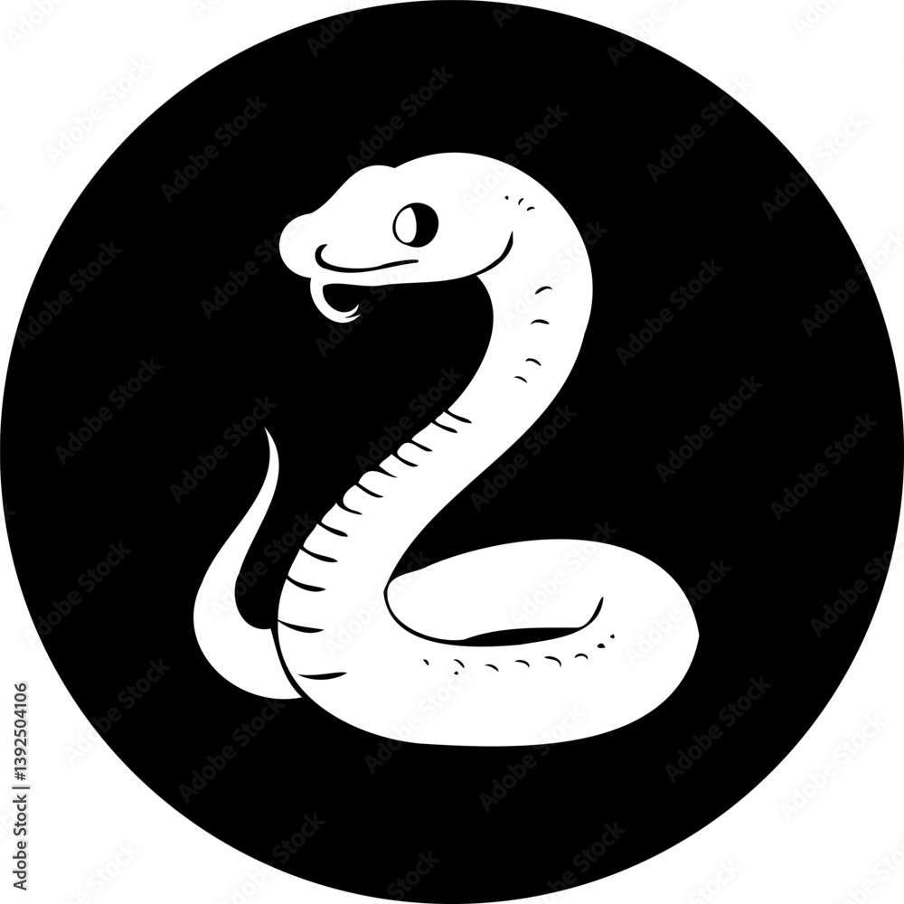 Fototapeta premium Stylized serpentine icon against a dark orb, simplified serpentine depiction