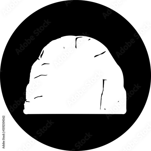 Stylized Silhouette of a Rock Formation Against a Contrasting Dark Circular Background
