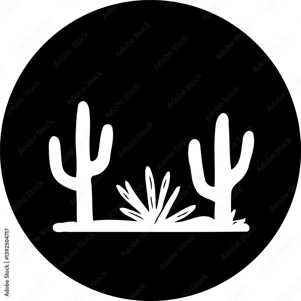 Obraz premium Simple desert plant illustration in a black circle minimal design graphic