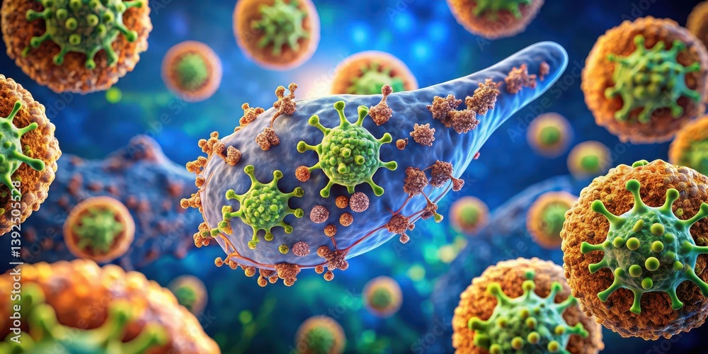 Obraz premium Close-up of Langerhans Islet beta cells producing insulin in the pancreas, pancreatic, organ, pancreatic, organ