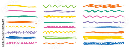 Chalk crayon lines, charcoal underlines highlight strokes doodle set. strips, brush line sketch style.