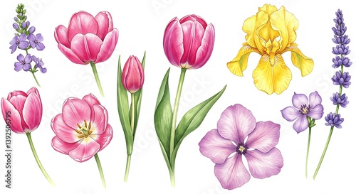 Floral Sketches in Spring Hues AI Generated