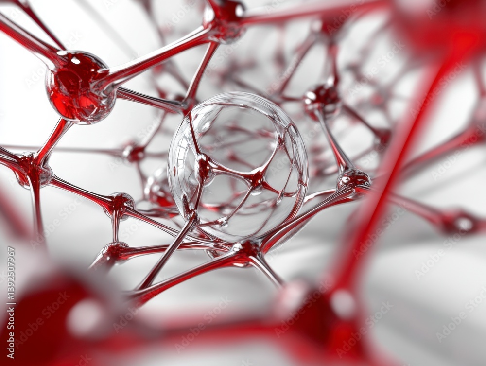 Abstract Red Molecular Structure with Transparent Sphere Inside Abstract Red Molecular Structure with Transparent Sphere Inside