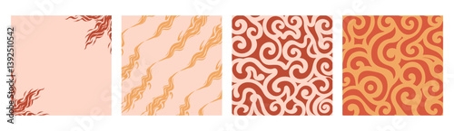 Set of Groovy Background with Flames and Curved Lines , Retro Style Vector Illustration