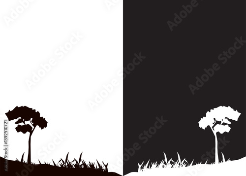 Black and white landscape of grassland