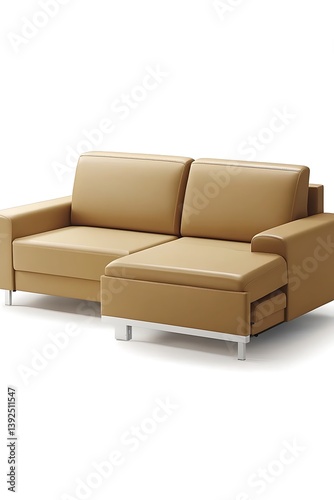 Tan leather sofa with a white frame