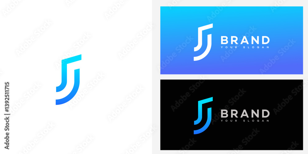Naklejka premium Modern Blue Gradient JJ Letter Logo Design Brand Identity