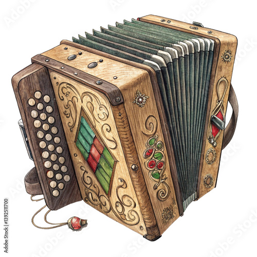 Vintage Accordion with Decorative Panels