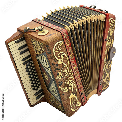 Old-Fashioned Accordion with Red Bellows