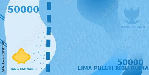Abstract Fifty Thousand Rupiah Banknote Design with Dynamic Blue Hues