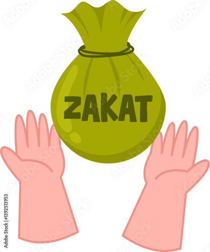 Zakat:  Olive Green Charity Bag Held by Outstretched Hands