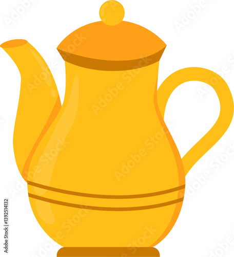 Golden Yellow Teapot with Brown Accents, Simple Illustration