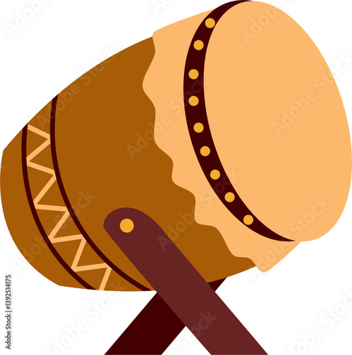 Stylized Brown Wooden Drum with Stand and Geometric Detail