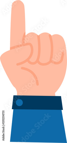 Cartoon Hand Gesturing Number One in Blue Cuff