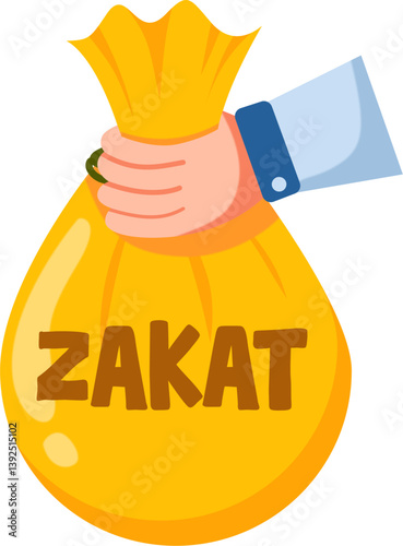 Hand Holding Zakat Money Bag: Islamic Charity Concept Illustration