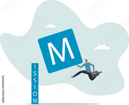 Business mission, leadership skill to achieve target and overcome work obstacle or motivation to do impossible thing.character for design.