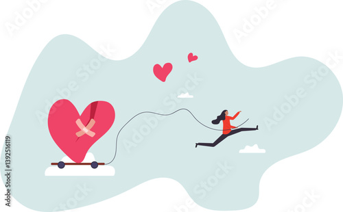 Move on or forget and forgive, open for new relationship, heal or cured from heart broken or divorce and relationship problem.character for design.