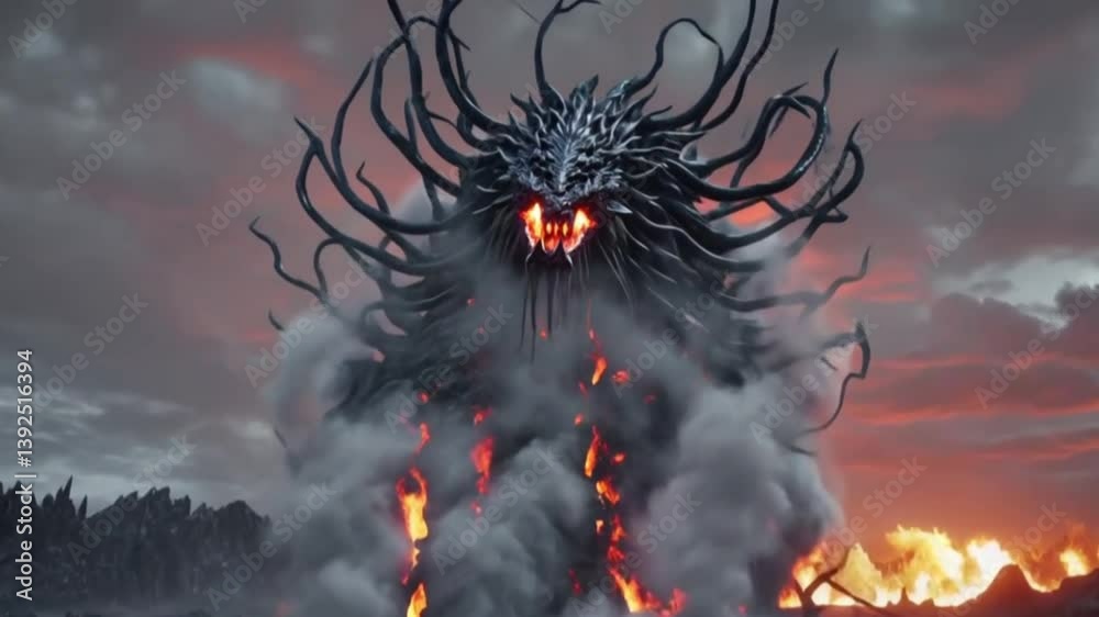 a mystical and cinematic scene set in an ancien. monster, ai generative