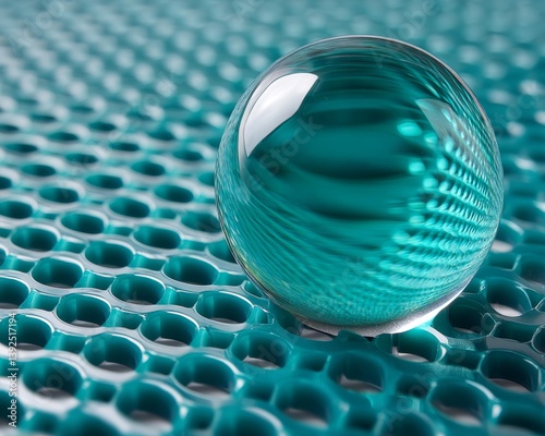 A single, glistening droplet of water beads on a hydrophobic surface, showcasing its perfect roundness - reflecting shadow beading photography