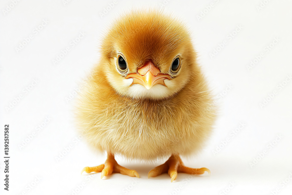 Fototapeta premium a small chicken with a big beak on a white surface