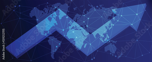 Global Growth Arrow on Digital World Map Background