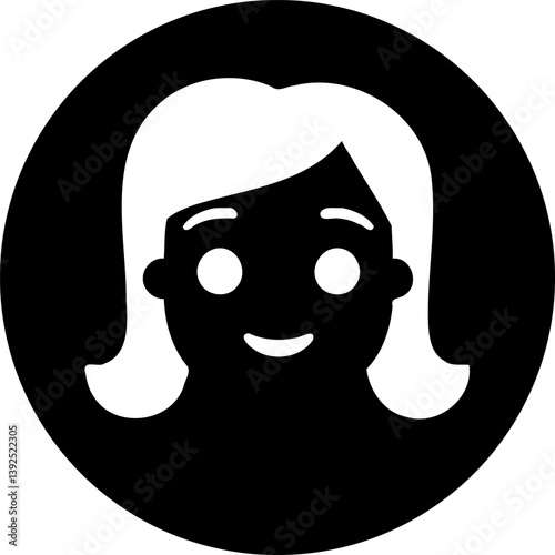 Minimalist portrait of a woman with bob haircut in a circular frame icon