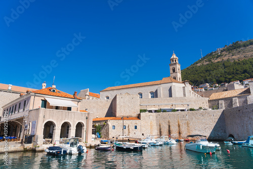 Fototapeta Naklejka Na Ścianę i Meble -  Yacht port in Old City of Dubrovnik near Adriatic Sea, Unesco World Heritage, Castle View, Croatia